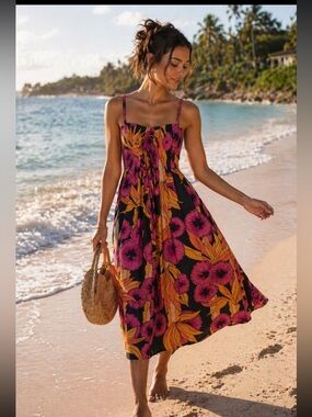 Derek Lam 10 Crosby Reef Floral Midi Dress Cami A-Line Size 4